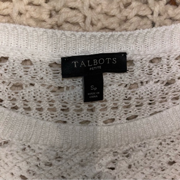 Talbots Lightweight Open Weave White 3/4 Sleeve Sweater Size Petite Small EUC - Picture 2 of 5
